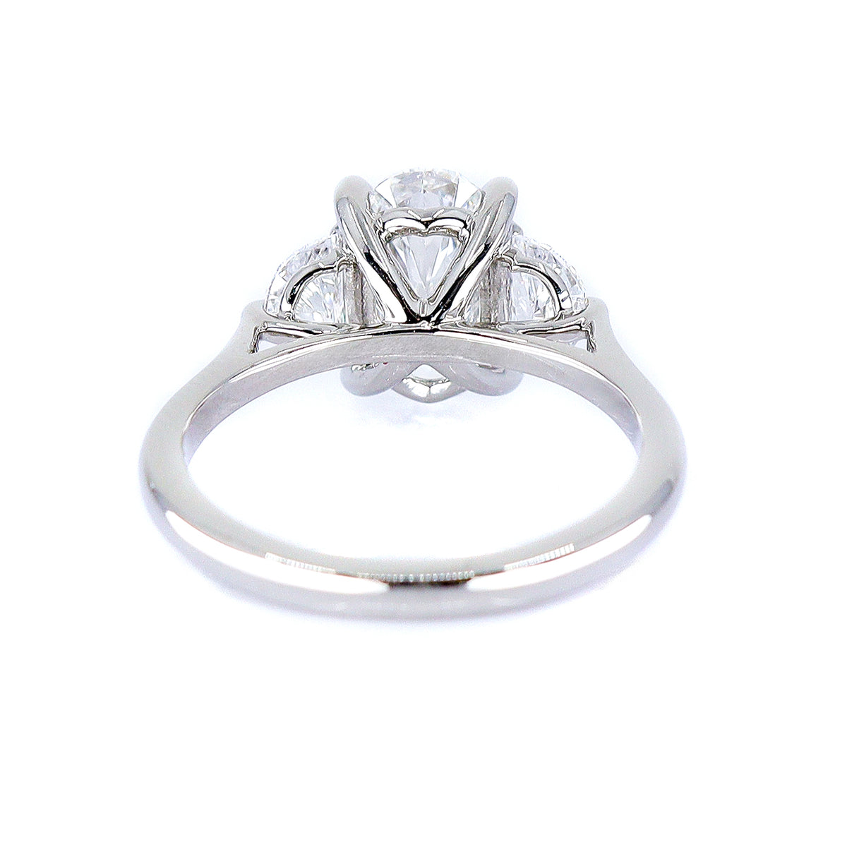 Platinum 2.55ct Lab Grown Oval & Half Moon Diamond 3 Stone Ring