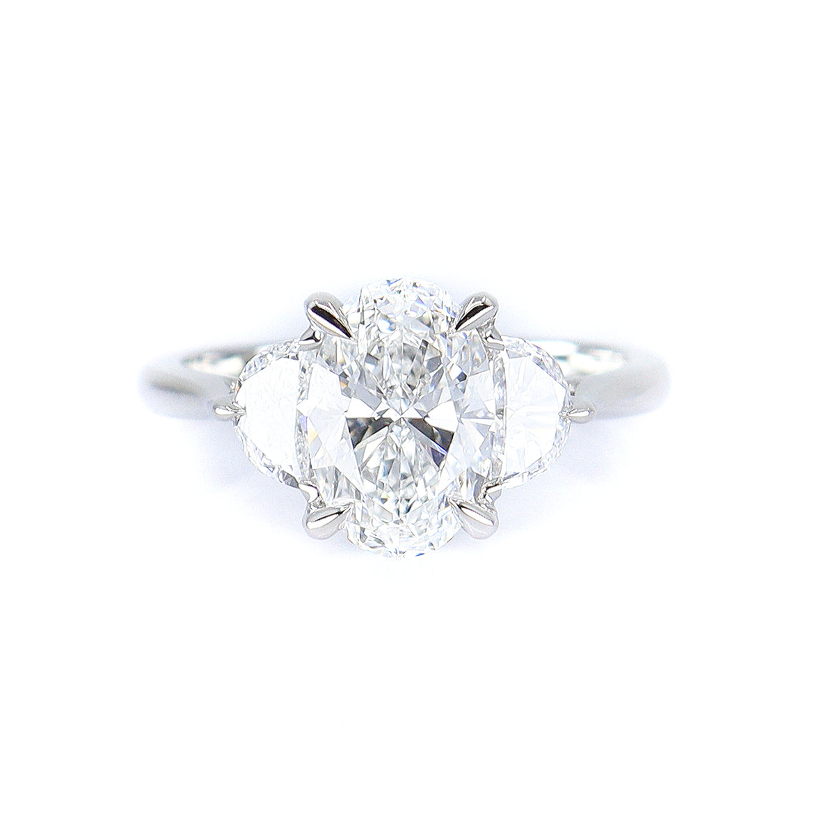 Platinum 2.55ct TDW Lab Grown Diamond Certificated Oval & Half Moon Cut Three Stone Ring