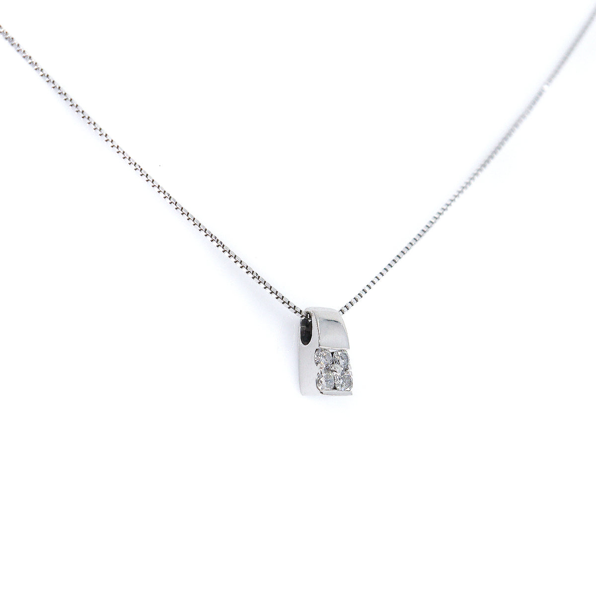 Pre-Owned 18ct White Gold Four Diamond Cluster Pendant on 16" Box Chain