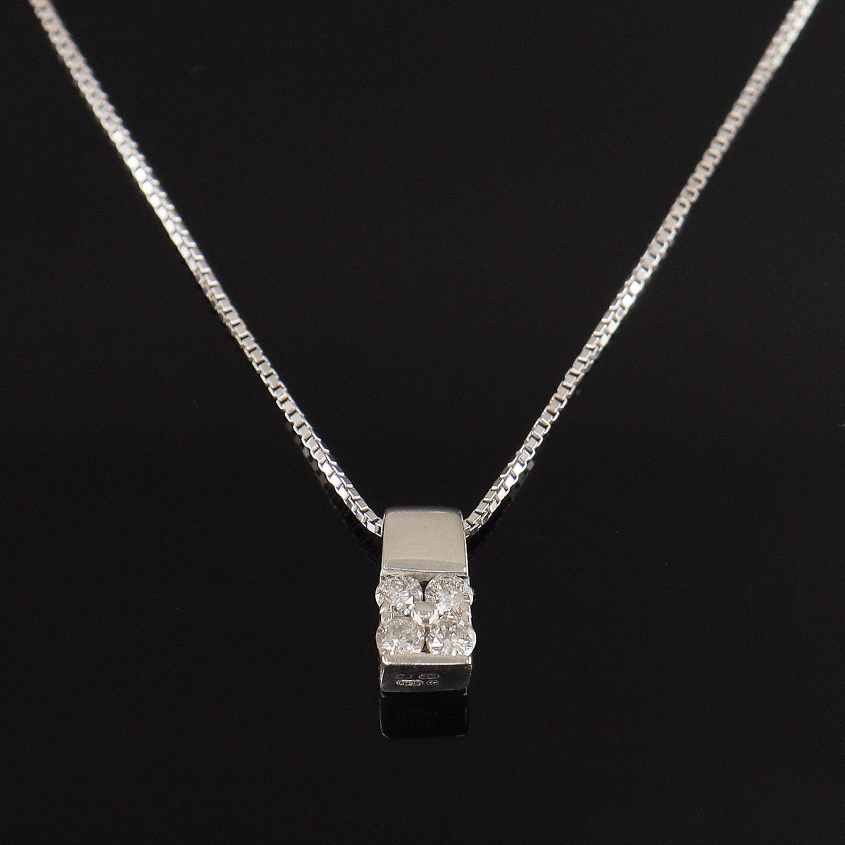 Pre-Owned 18ct White Gold Four Diamond Cluster Pendant on 16" Box Chain