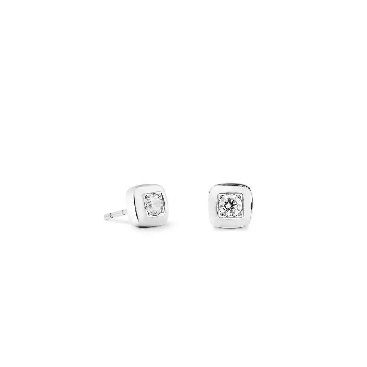 Coeur De Lion Soft Cube Silver Stud Earrings