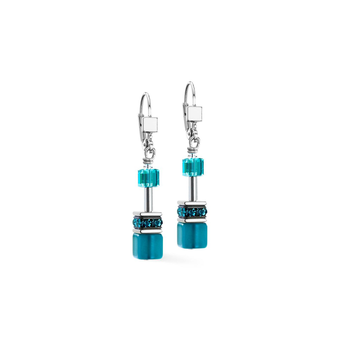 Coeur De Lion Geocube Teal Silver Earrings