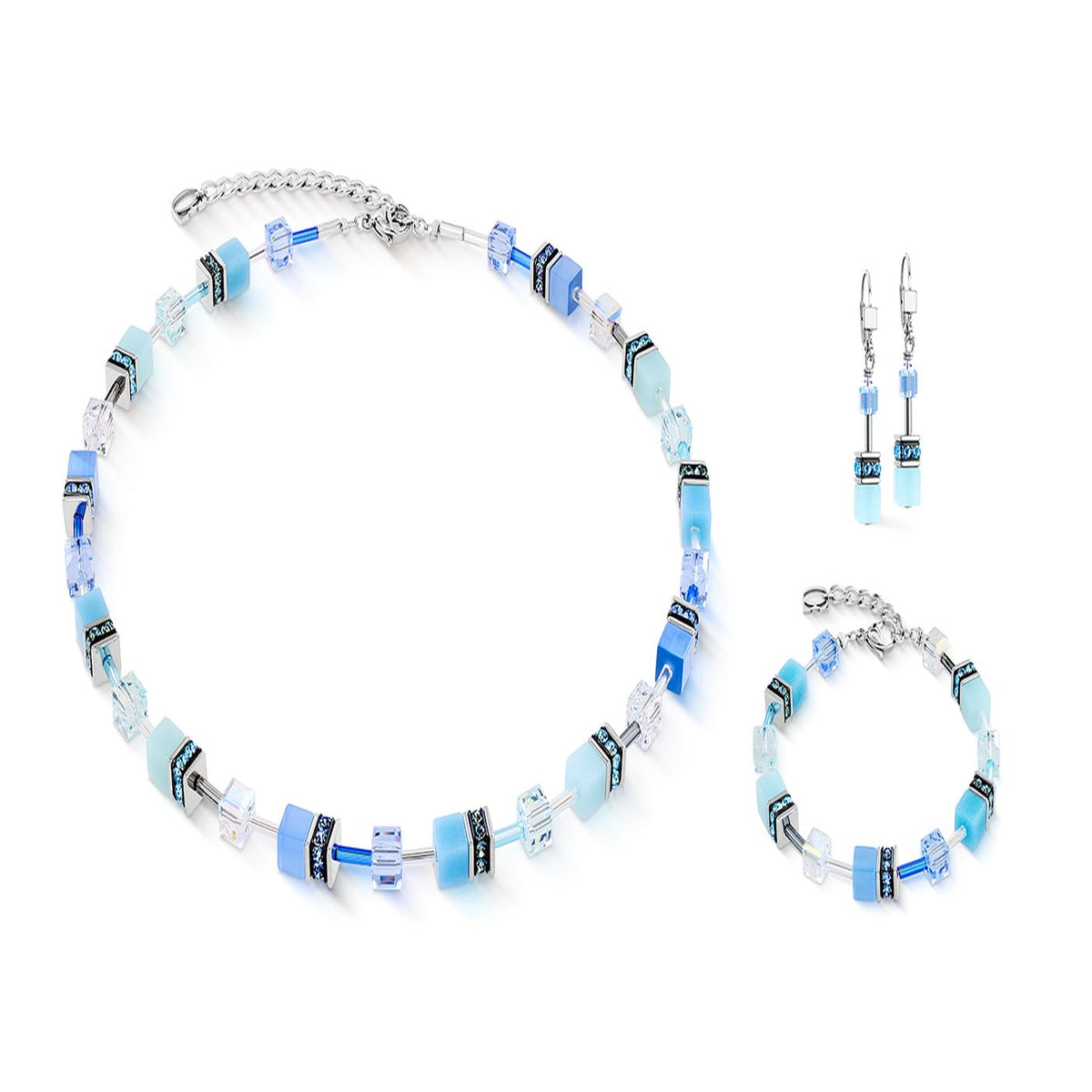 Coeur De Lion Geocube Aqua-Blue Earrings