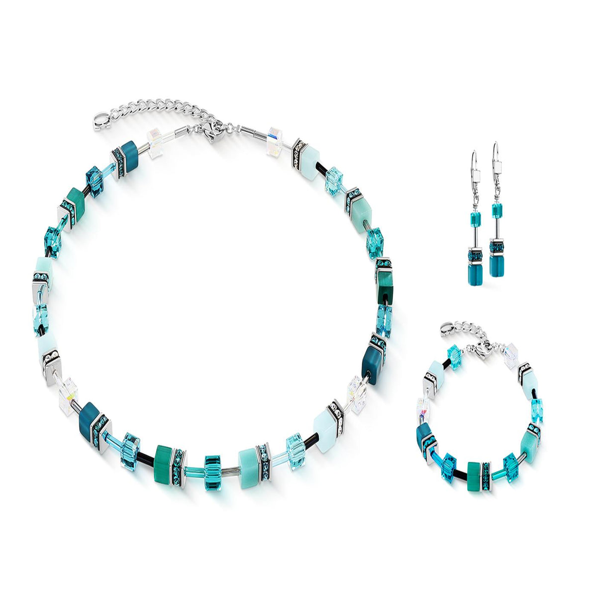 Coeur De Lion Geocube Teal Silver Bracelet