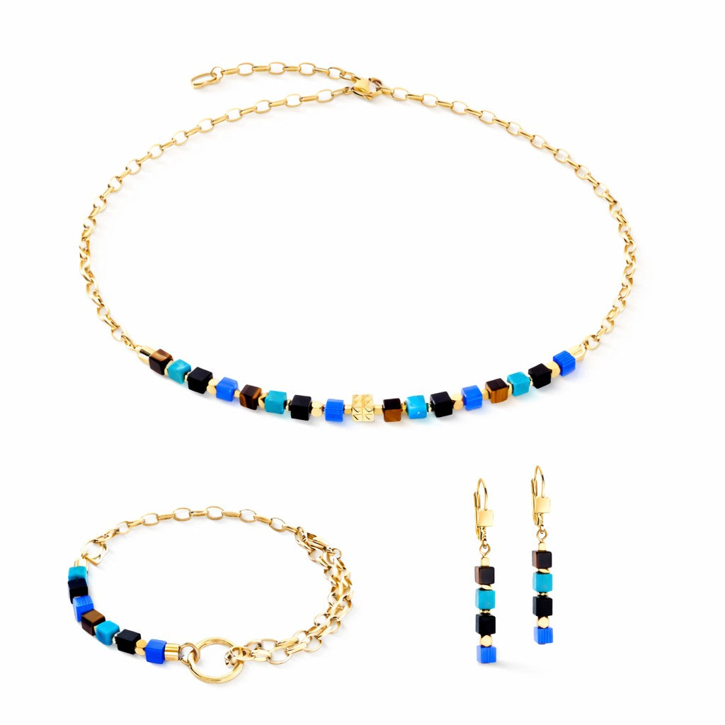 Coeur De Lion Cube Mosaic Lagoon Gold Earrings