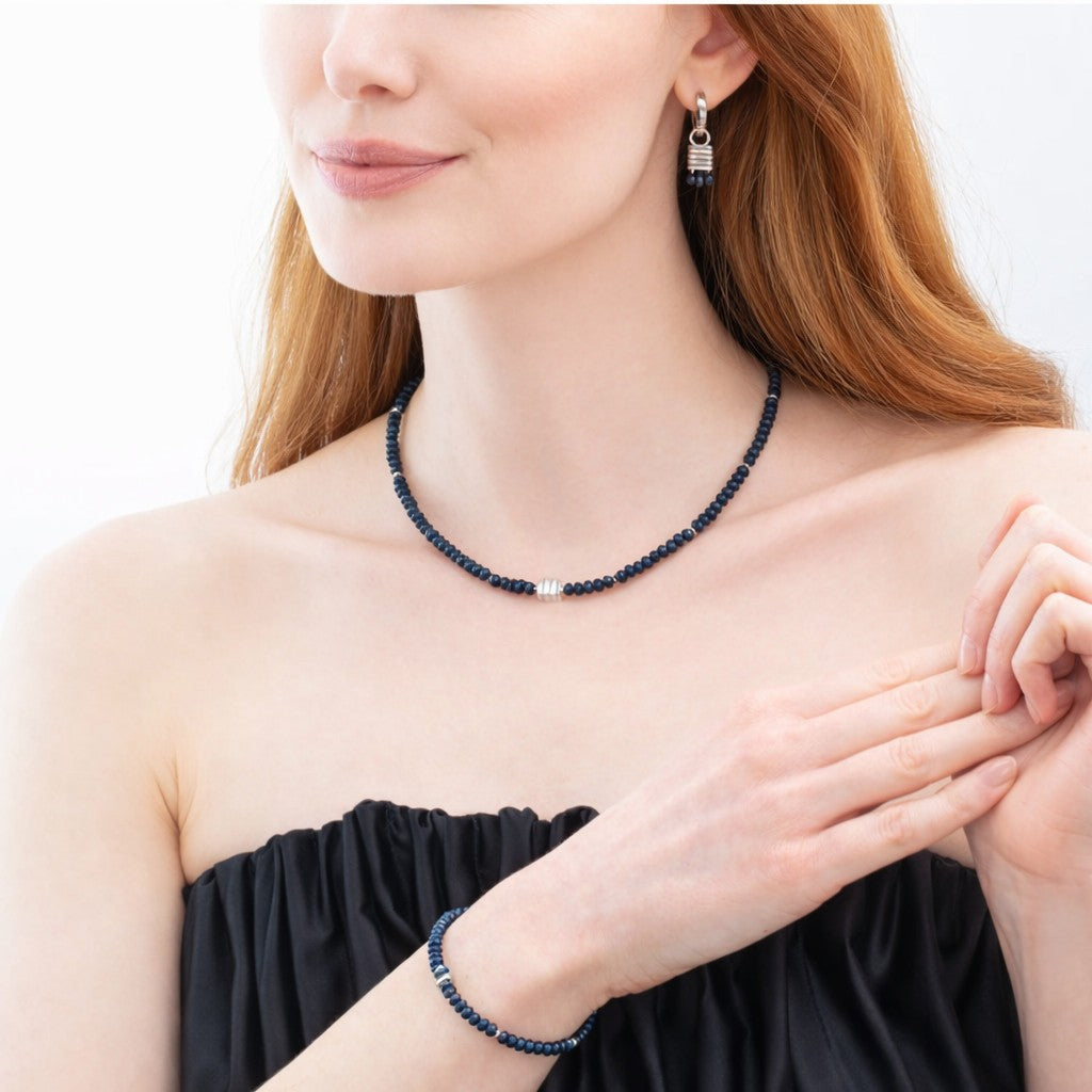 Coeur De Lion Wave Essence Navy Jade Silver Bracelet