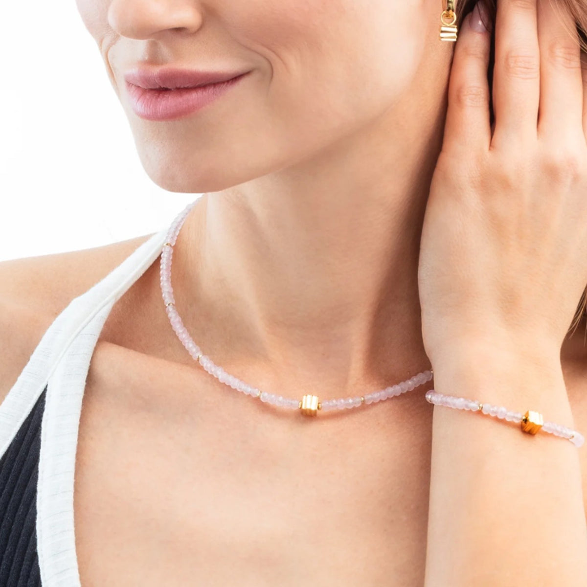 Coeur De Lion Wave Essence Pink Jade Gold Bracelet