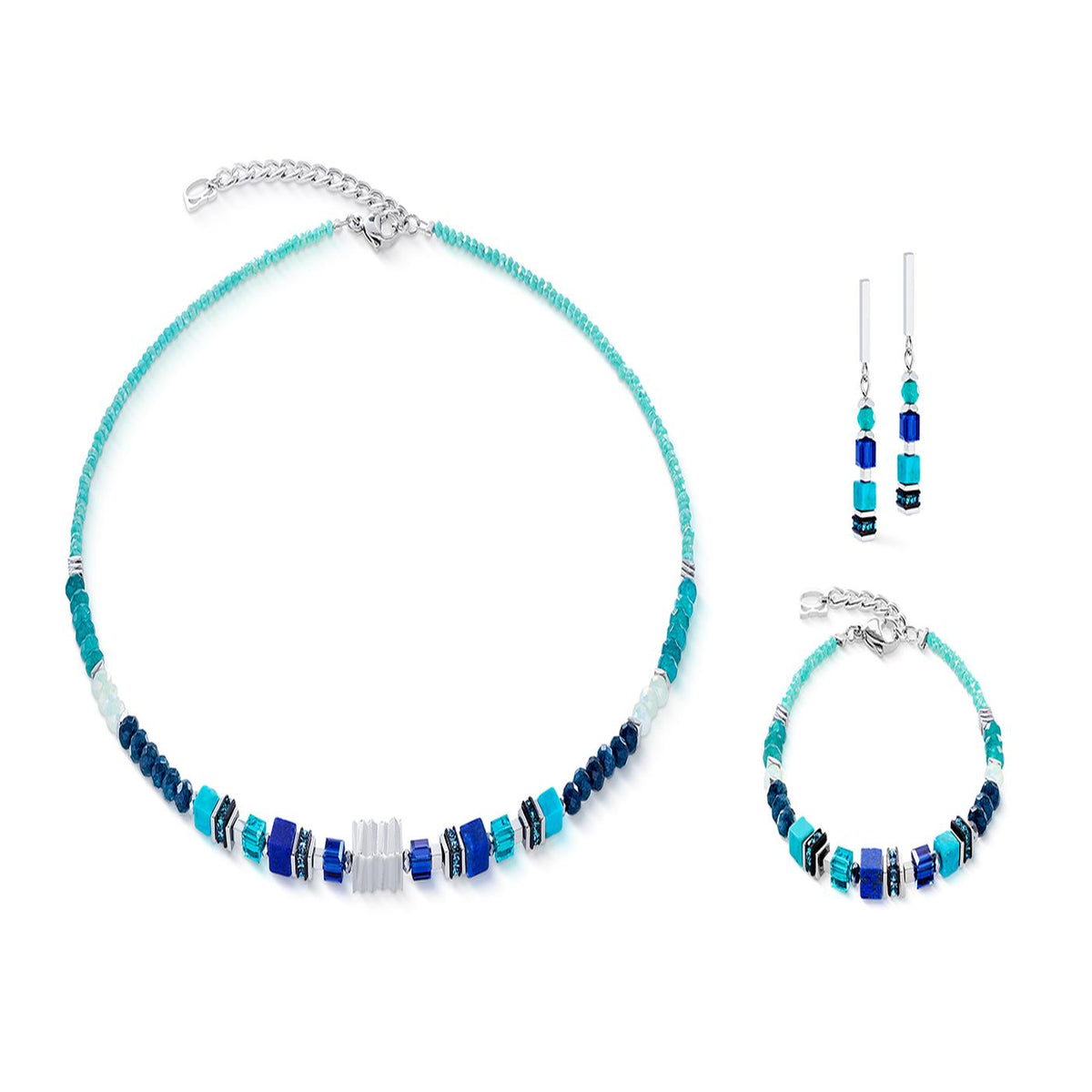 Coeur De Lion Wave Precious Flow Silver-Teal Necklace