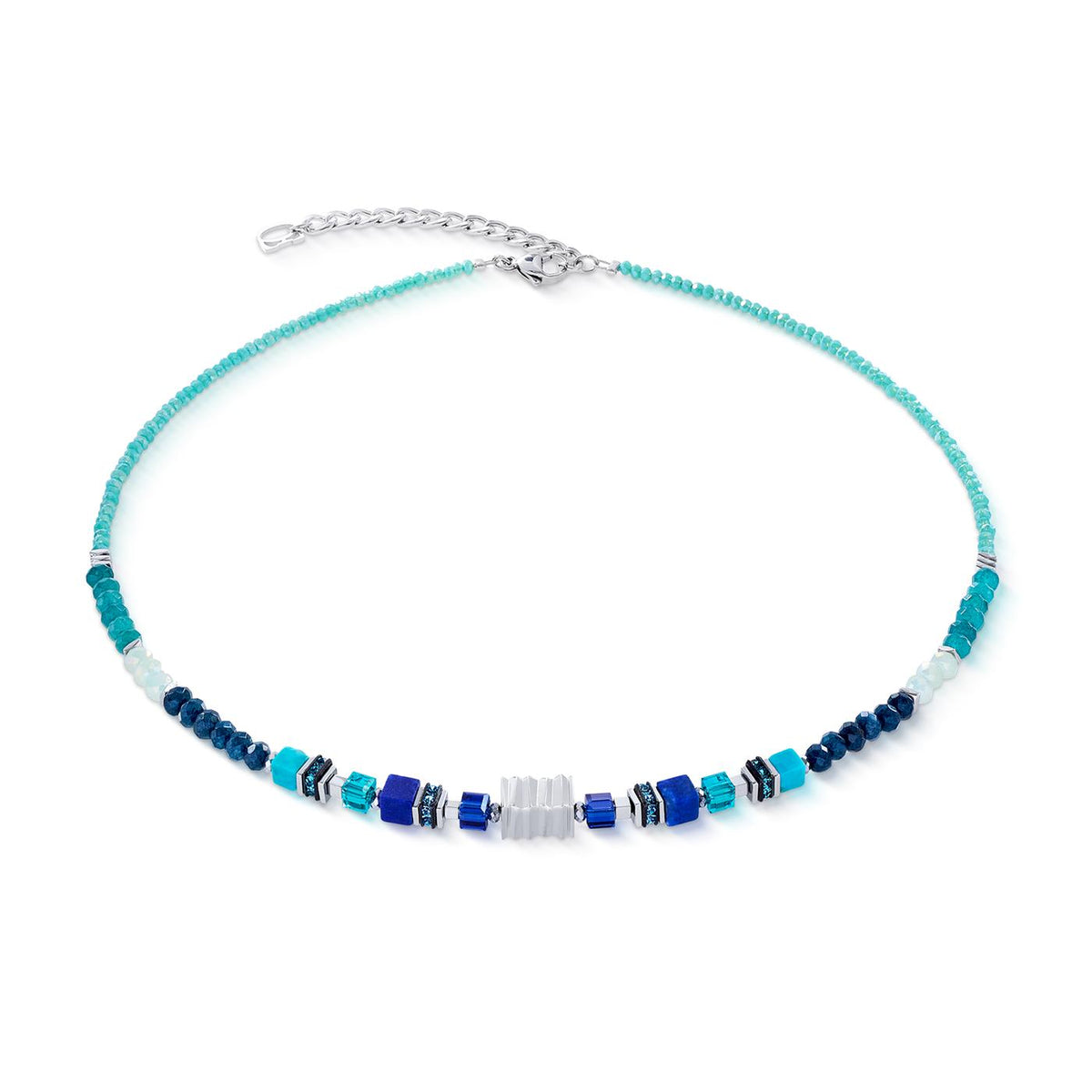 Coeur De Lion Wave Precious Flow Silver-Teal Necklace
