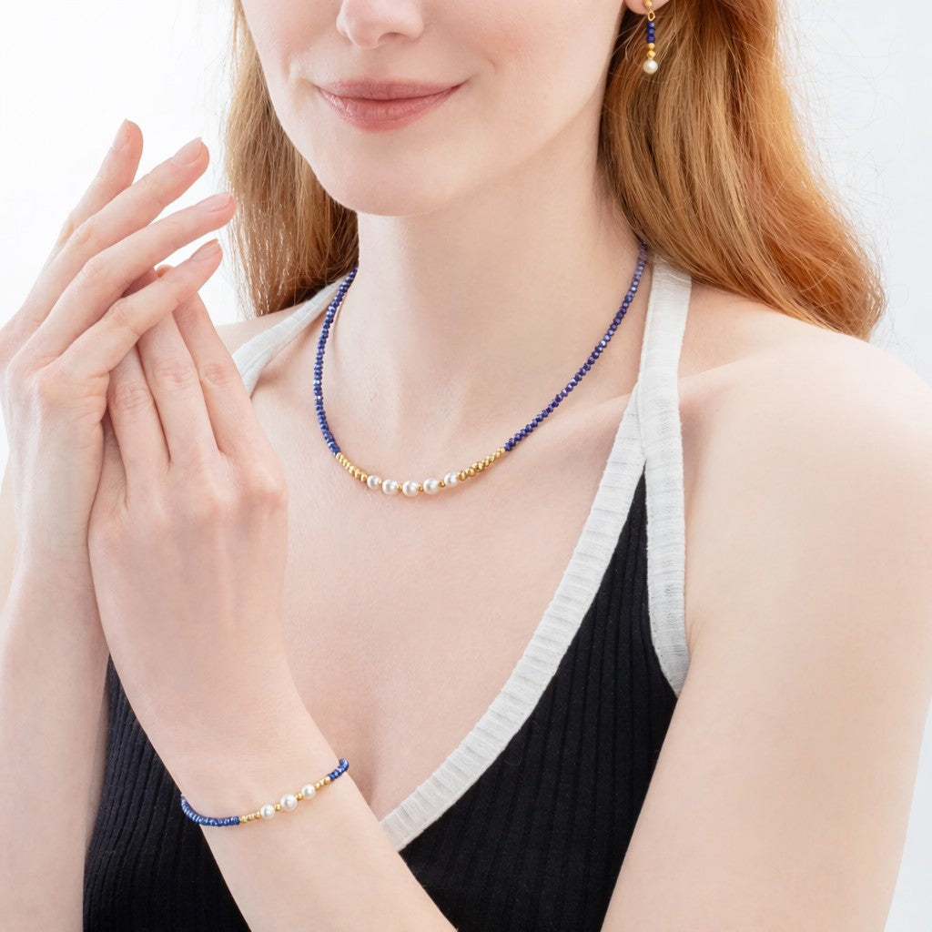Coeur De Lion Pearl Line Gold-blue Necklace