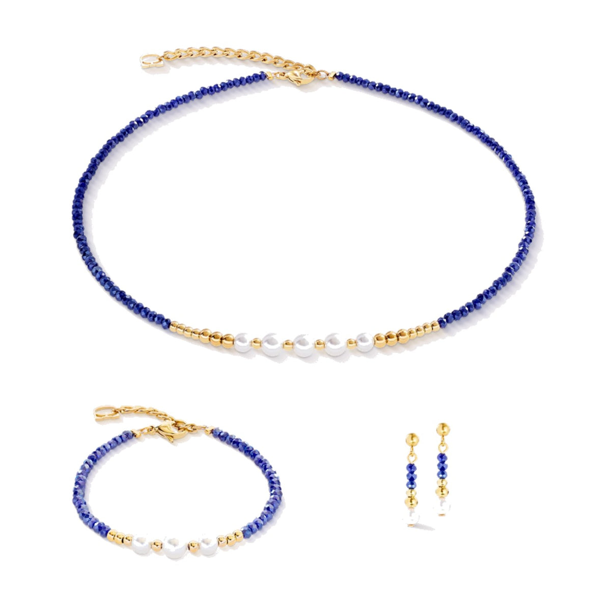Coeur De Lion Pearl Line Gold-blue Necklace