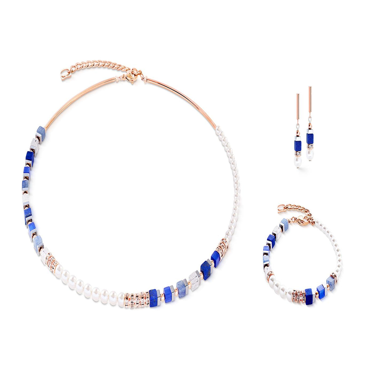 Coeur De Lion Precious Fusion Offset necklace rose gold-blue Earrings