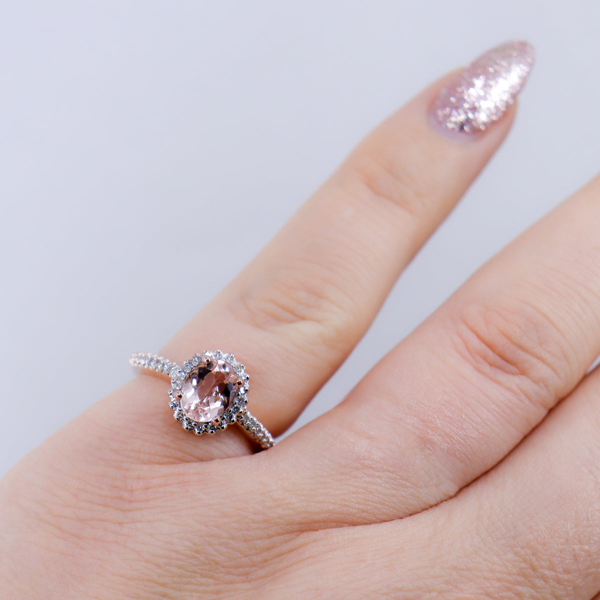 Pre-Owned 9ct Rose Gold Morganite & Diamond Halo Cluster Ring