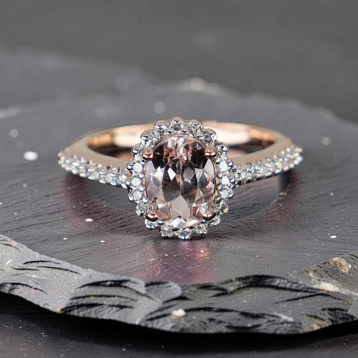 Pre-Owned 9ct Gold Morganite & Diamond Halo Cluster Ring