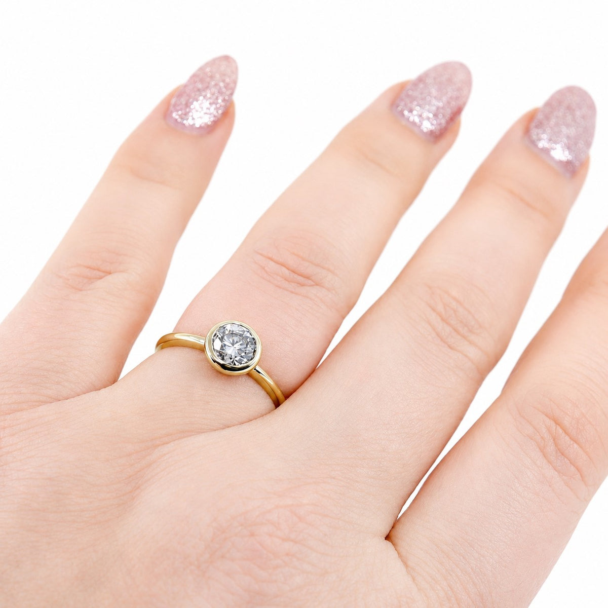 9ct Yellow Gold 1.00ct Lab Grown Diamond Certificated Round Brilliant Cut Rub Set Solitaire Ring