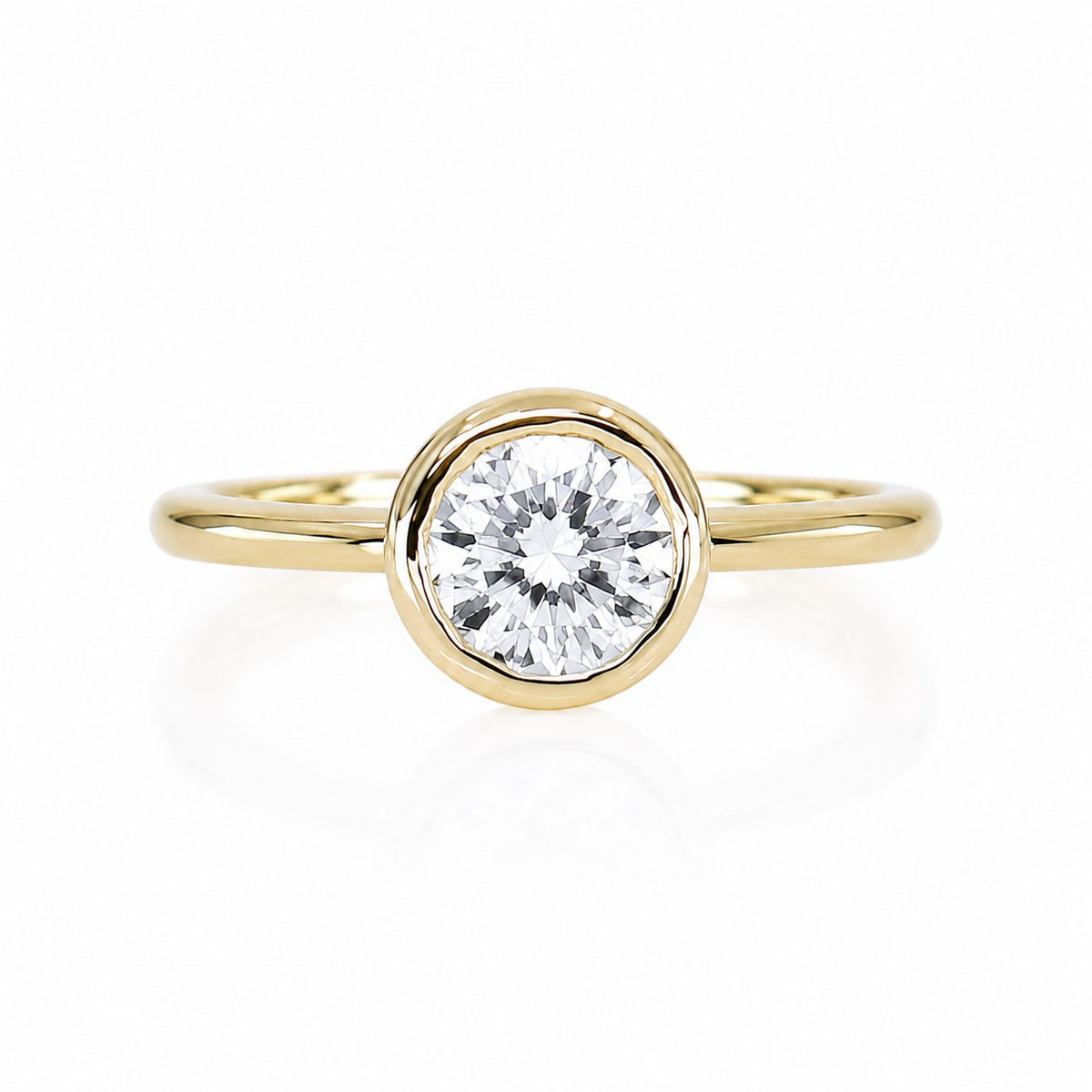 9ct Yellow Gold 1.00ct Lab Grown Diamond Certificated Round Brilliant Cut Rub Set Solitaire Ring