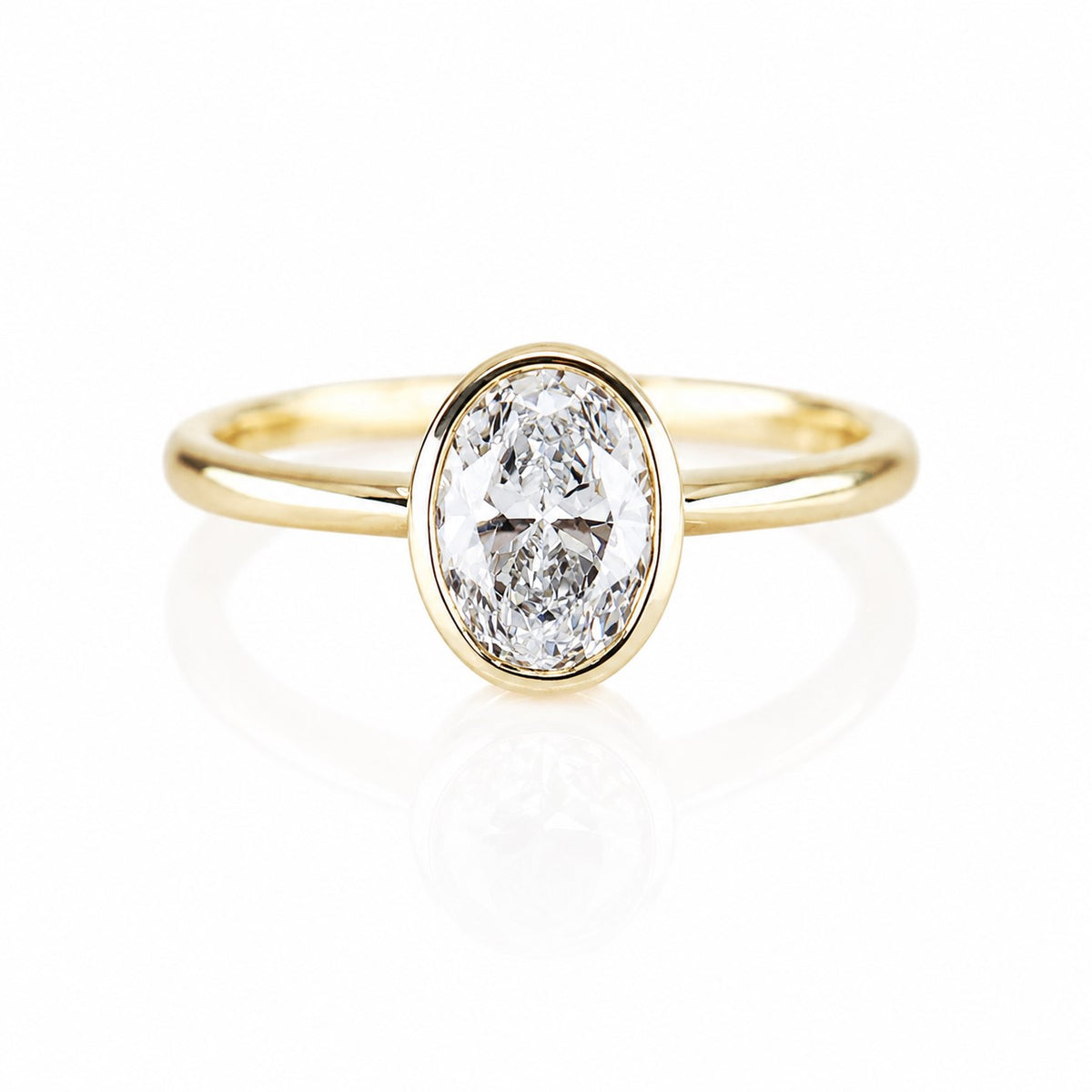 9ct Yellow Gold 1.00ct Lab Grown Diamond Certificated Oval Cut Rub Set Solitaire Ring