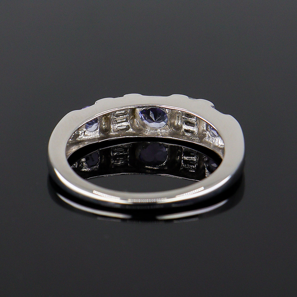 Pre-Owned 9ct White Gold Round Pale Tanzanite & Baguette Cut Diamond Fancy Half Eternity Ring