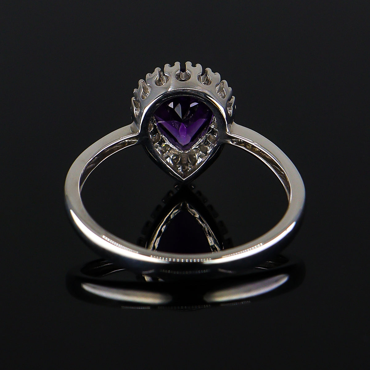 Pre-Owned 9ct White Gold Pear Shaped Amethyst & Eight Cut Diamond Claw Set Cluster Ring