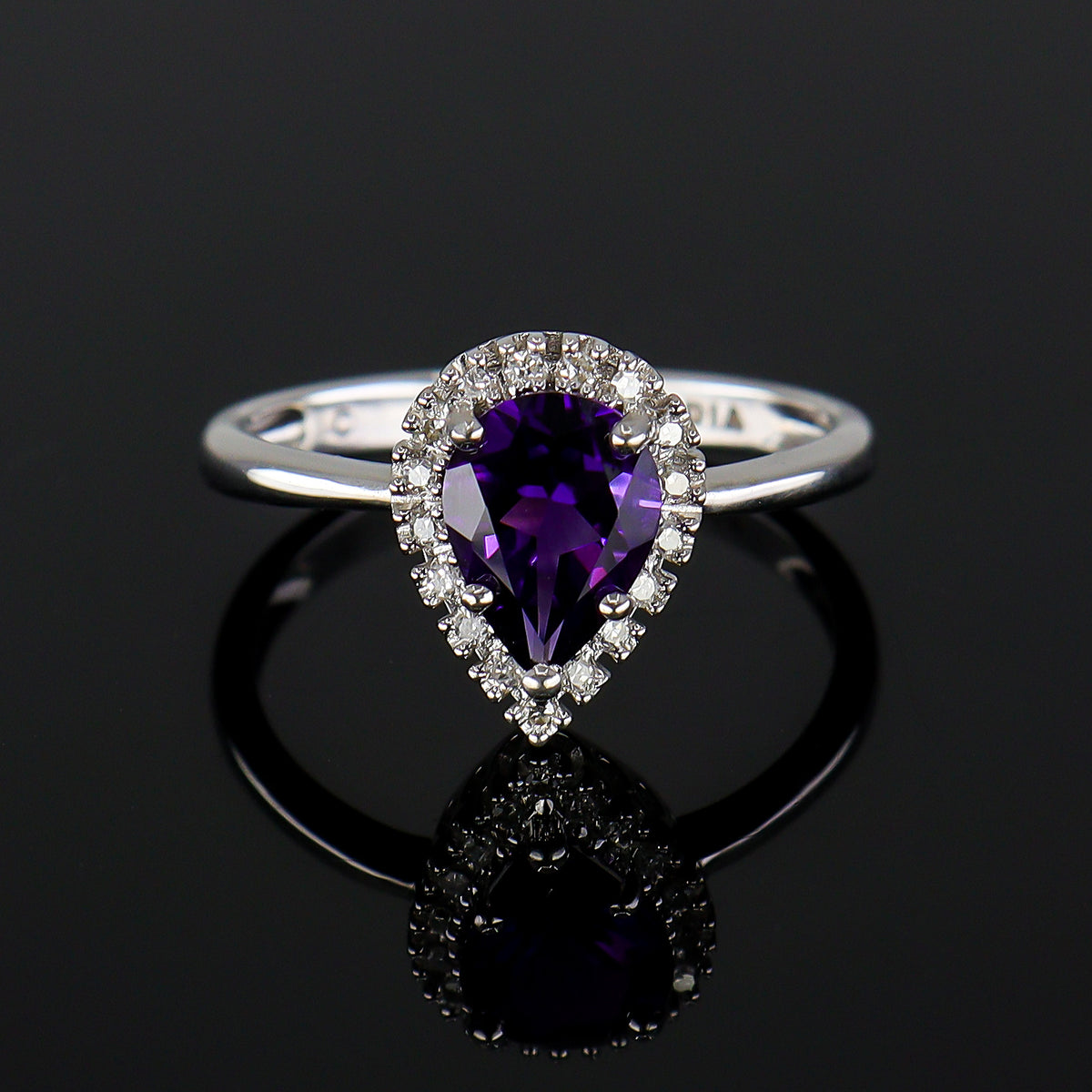 Pre-Owned 9ct White Gold Pear Shaped Amethyst & Eight Cut Diamond Claw Set Cluster Ring