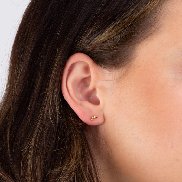 Triple Ball Stud Earrings - Gold Plated