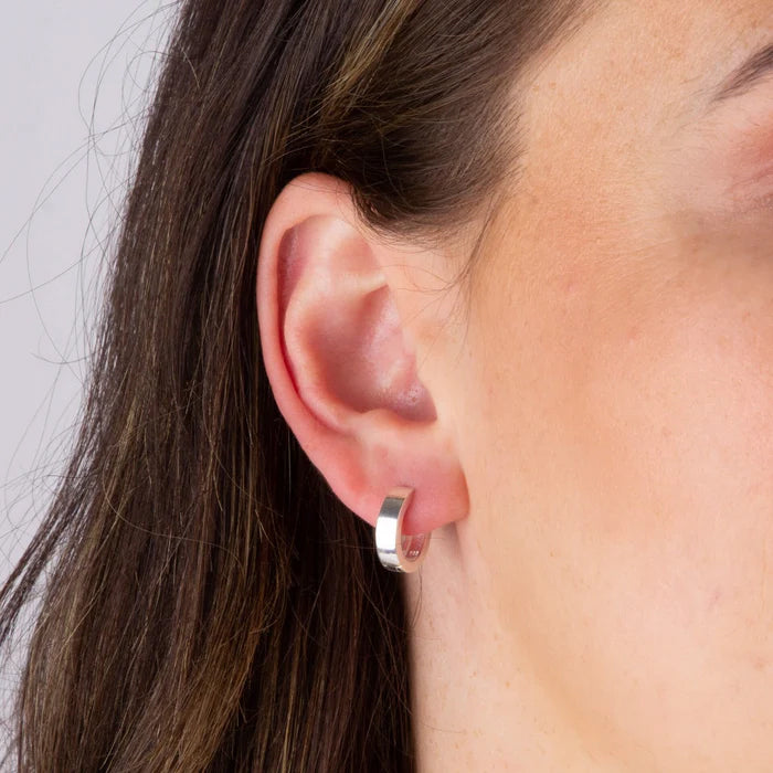 Flat Profile Huggie Hoop Earrings - Silver