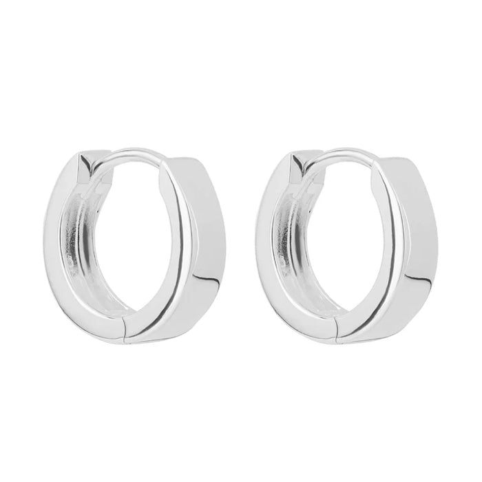 Flat Profile Huggie Hoop Earrings - Silver