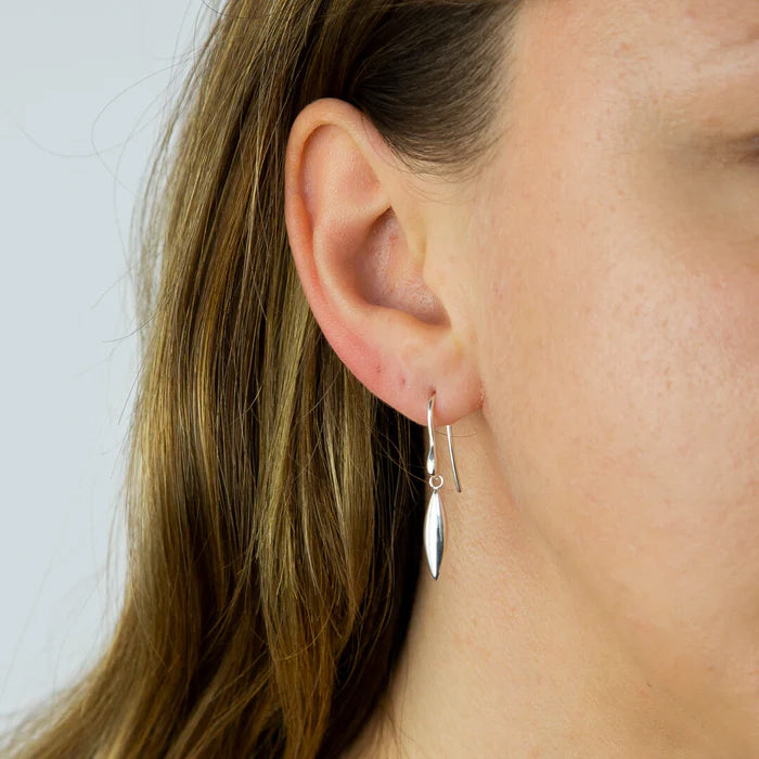 Navette Shaped Drop Earrings - Silver