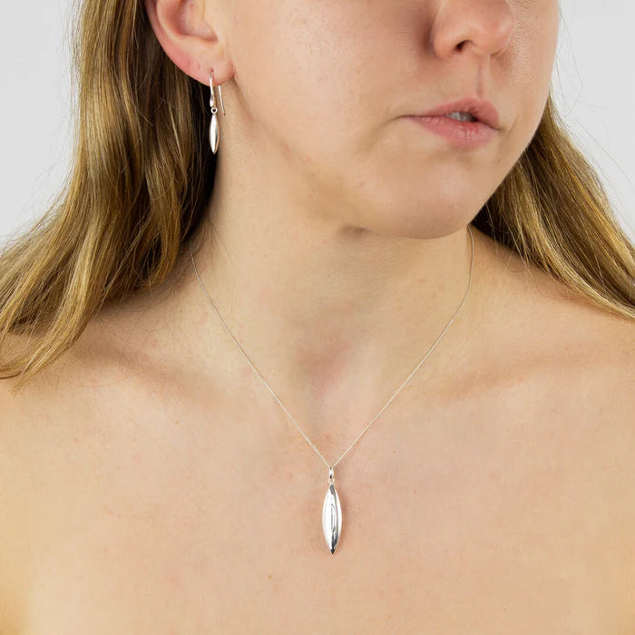 Navette Shaped Drop Earrings - Silver