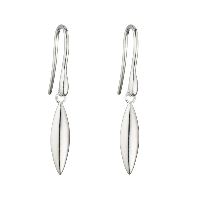 Navette Shaped Drop Earrings - Silver