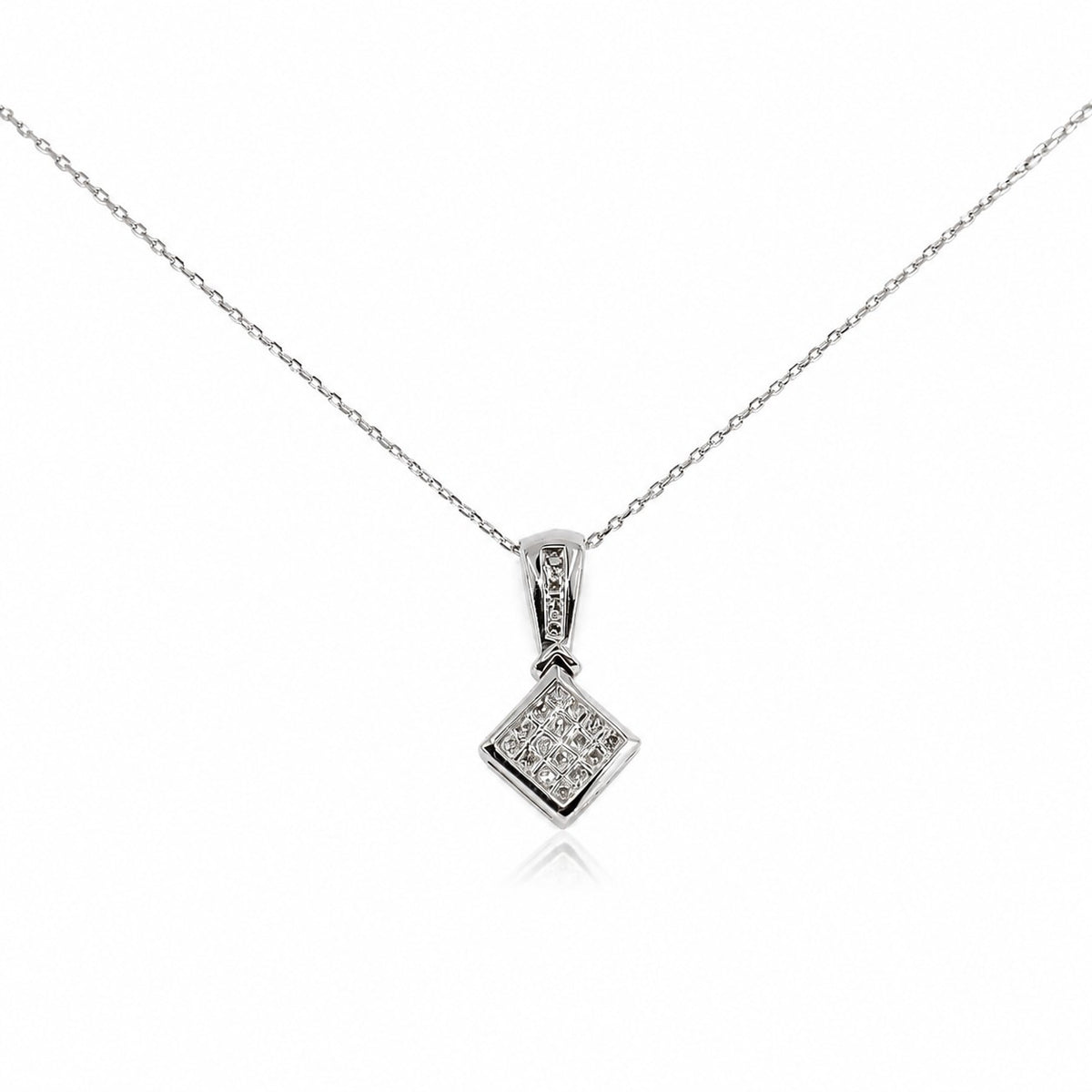 Pre-Owned 9ct White Gold Diamond Box Set Square Pendant with Channel Set Bail on 18" Trace Chain