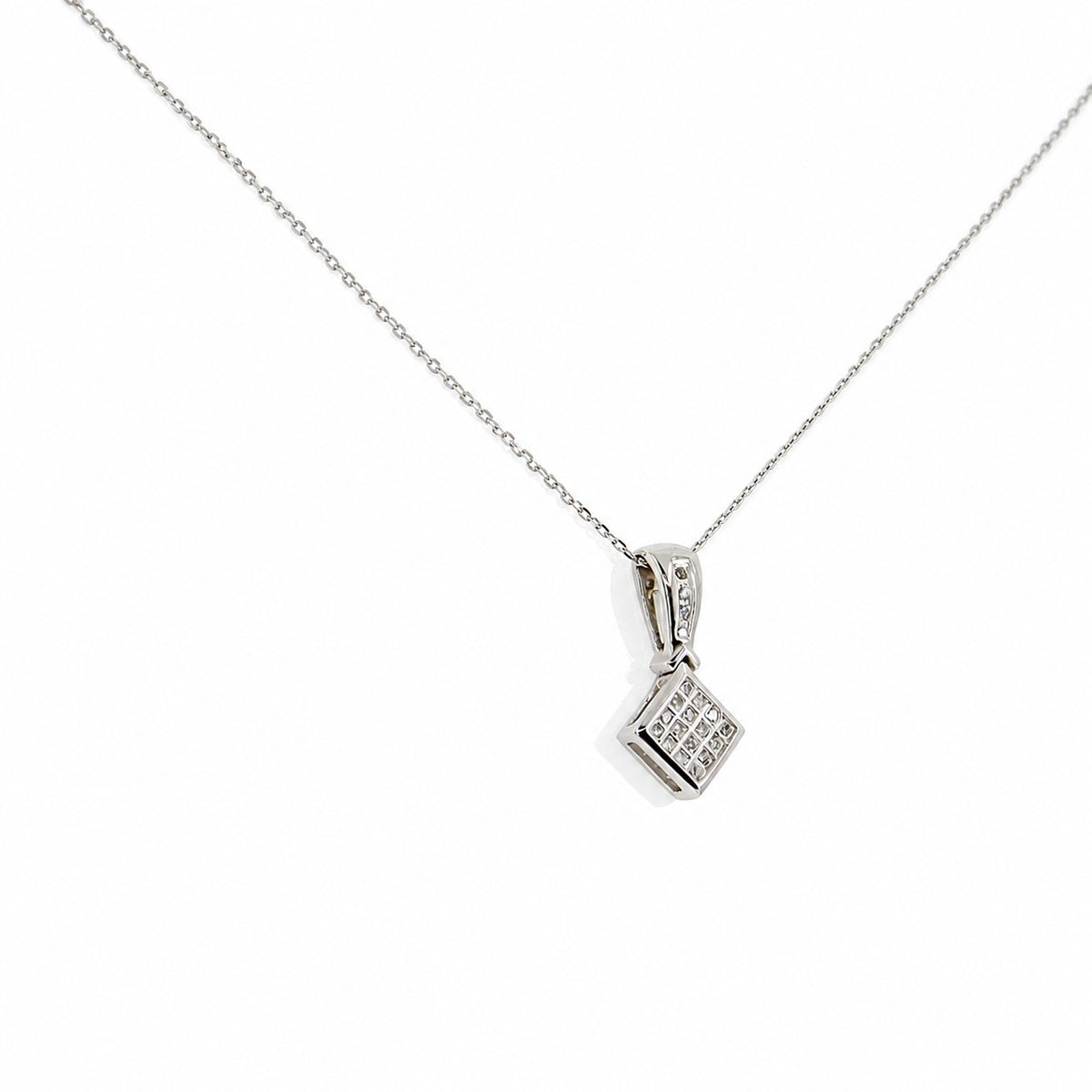 Pre-Owned 9ct White Gold Diamond Box Set Square Pendant with Channel Set Bail on 18" Trace Chain