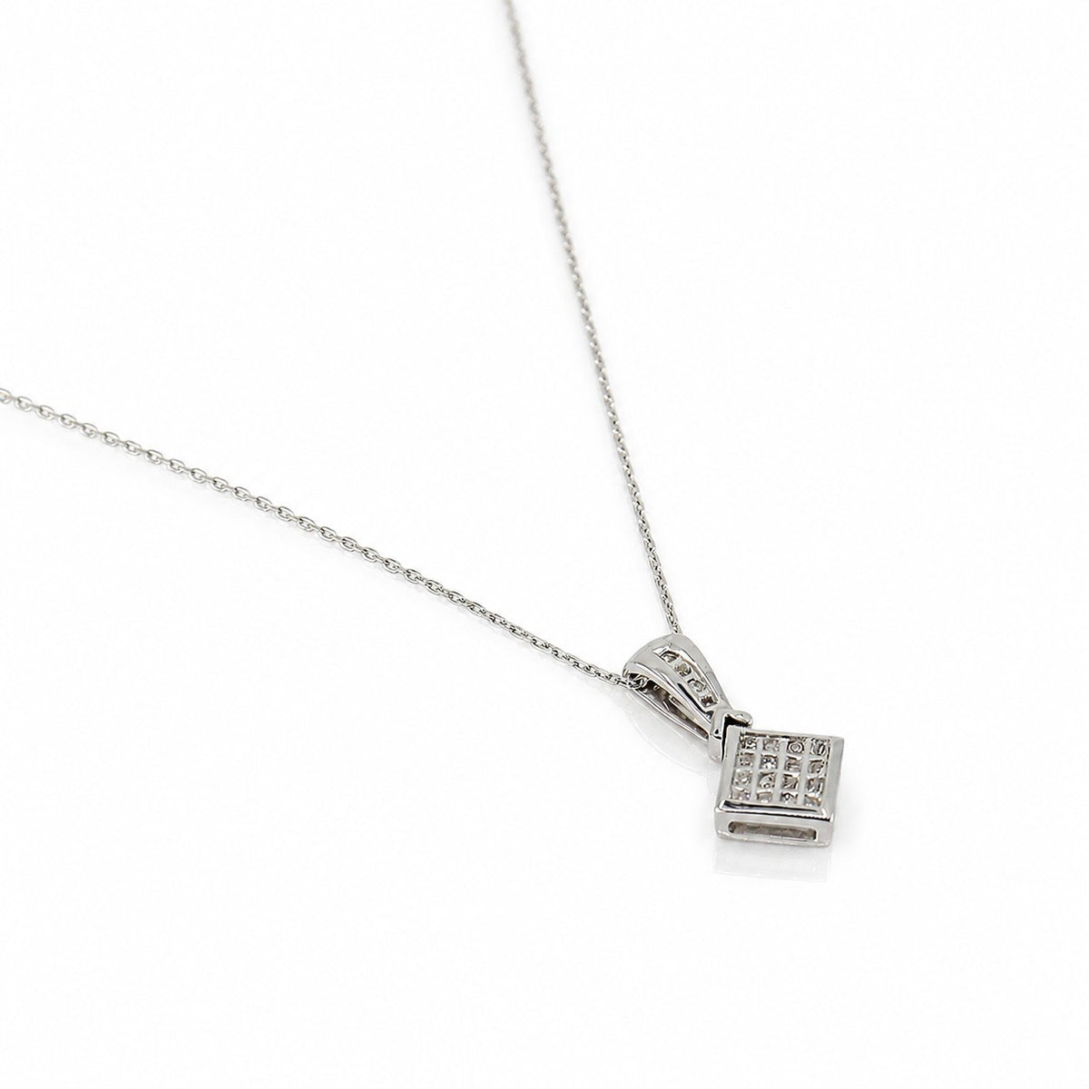 Pre-Owned 9ct White Gold Diamond Box Set Square Pendant with Channel Set Bail on 18" Trace Chain