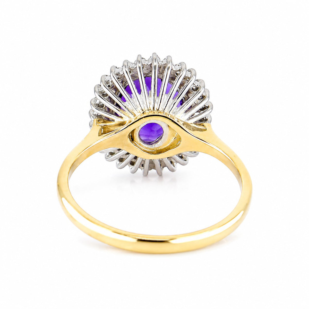 Pre-Owned 18ct Gold Oval Amethyst & Round Brilliant Cut Diamond Claw Set Cluster Ring
