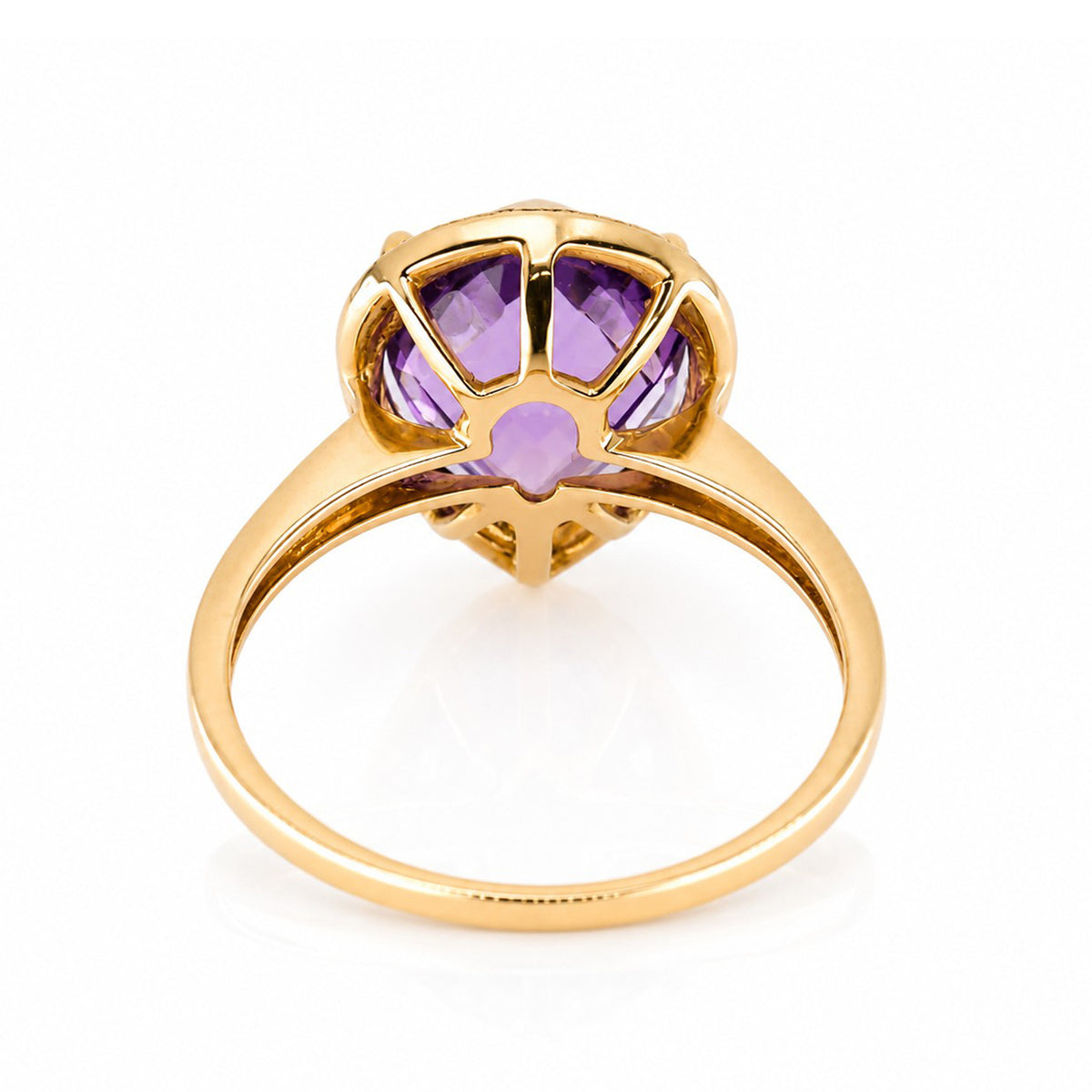 9ct Gold 3.29ct Checkerboard Pear Cut Amethyst & Diamond Halo Cluster Ring