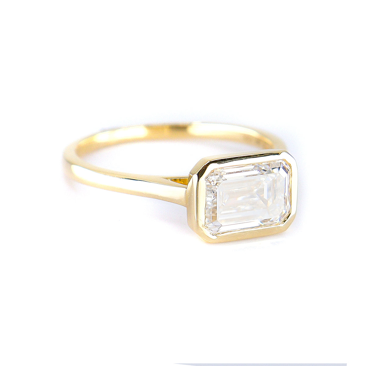18ct Yellow Gold 2.06ct Lab Grown Emerald Cut Diamond Rub Set Solitaire Ring