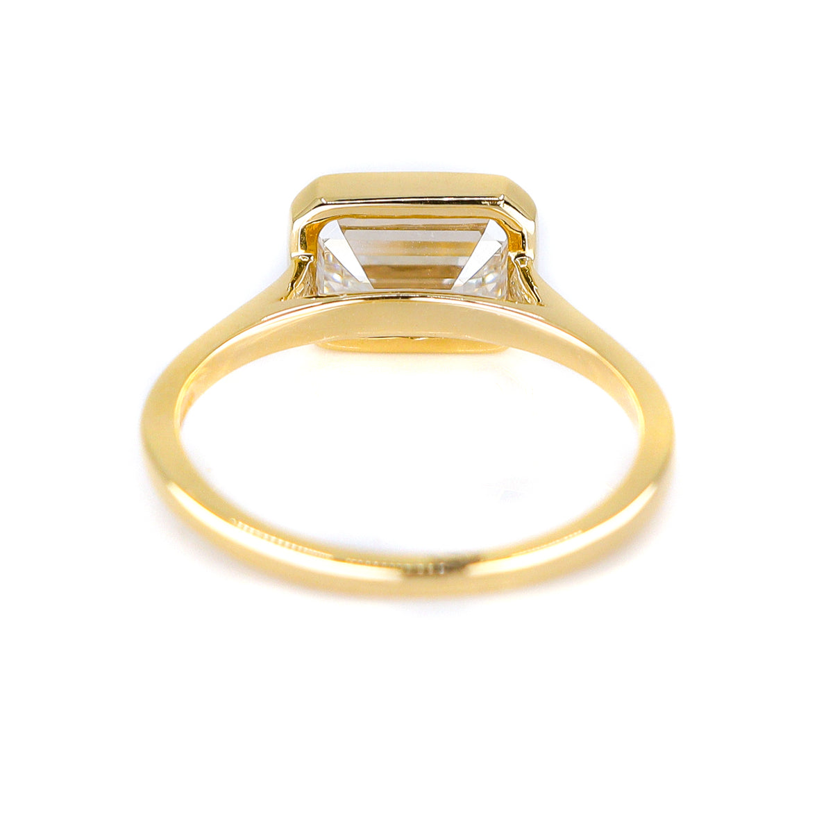 18ct Yellow Gold 2.06ct Lab Grown Emerald Cut Diamond Rub Set Solitaire Ring