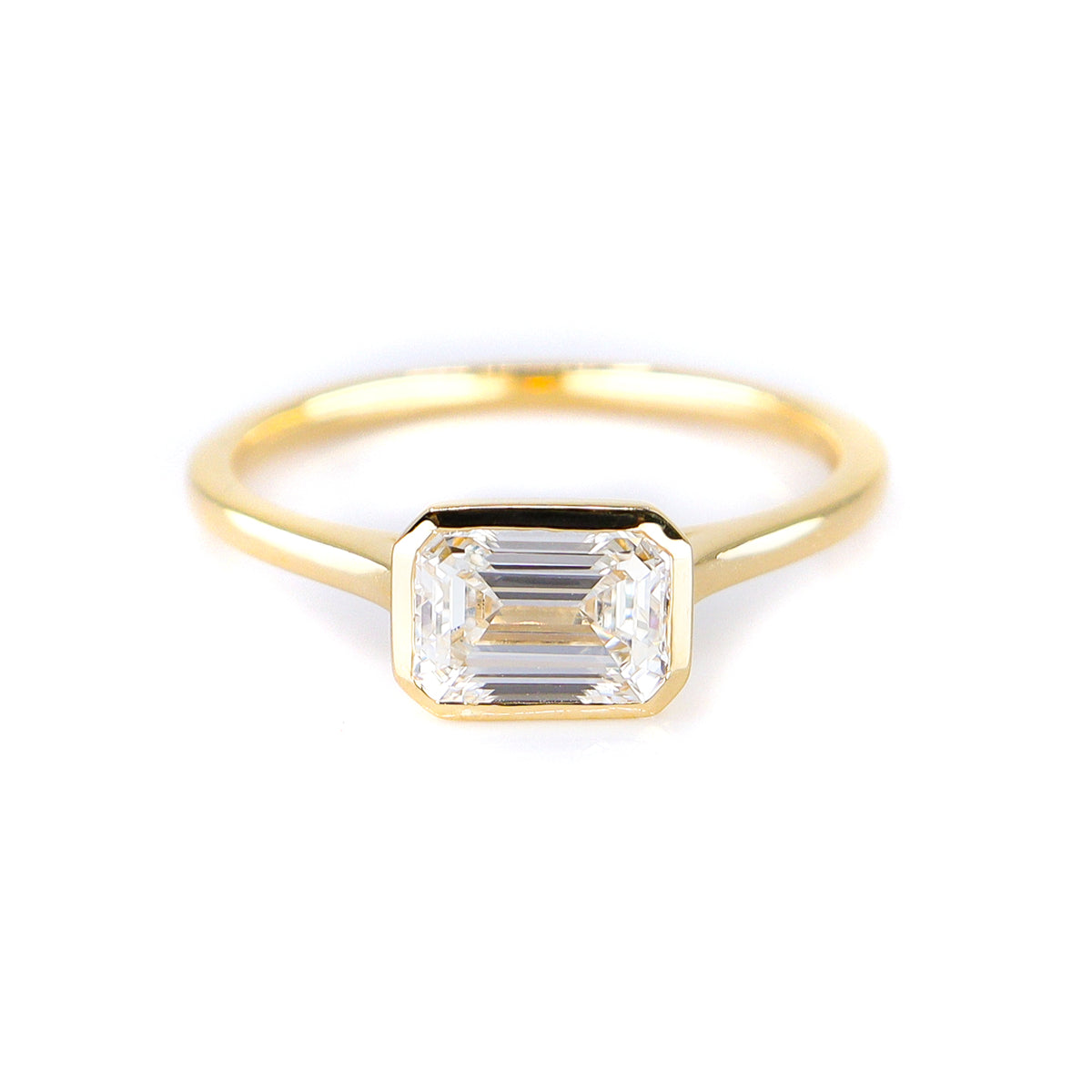 18ct Yellow Gold 2.06ct Lab Grown Emerald Cut Diamond Rub Set Solitaire Ring