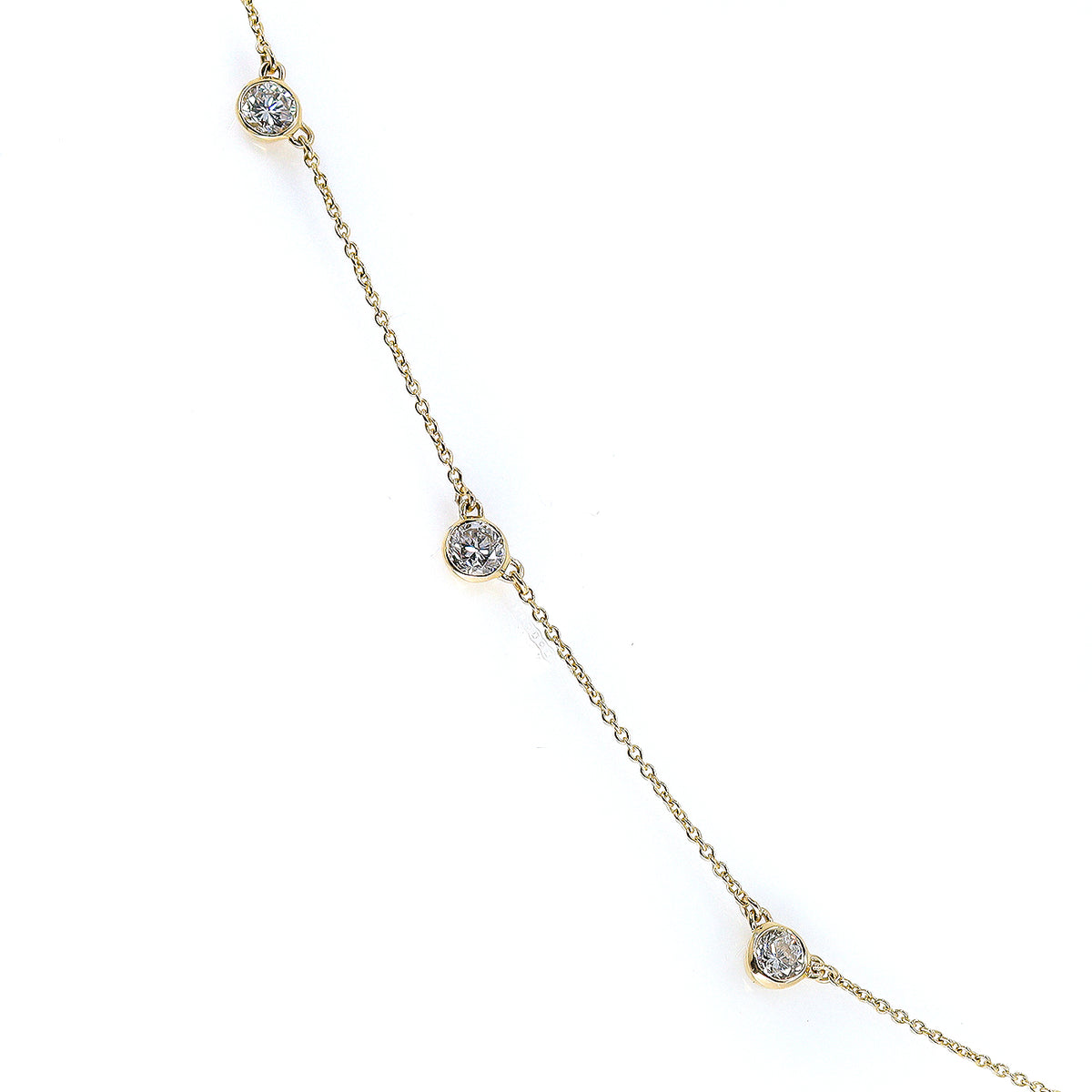 9ct Yellow Gold 1.55ct Lab Grown Round Brilliant Cut Diamond Rub Set Trace Chain Station Necklace