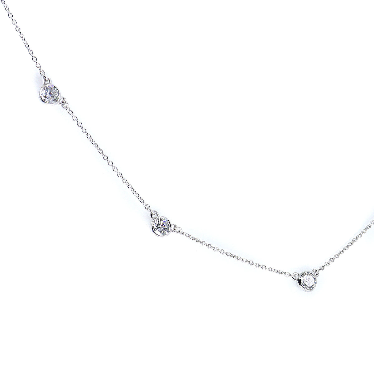 9ct White Gold 1.55ct Lab Grown Round Brilliant Cut Diamond Rub Set Trace Chain Station Necklace