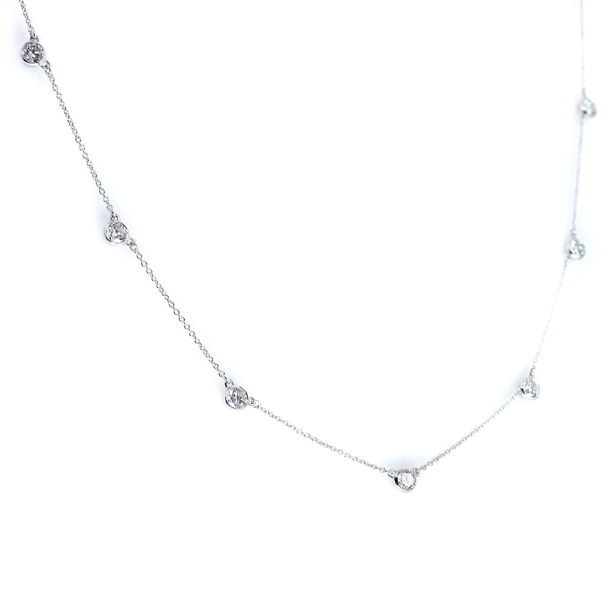 9ct White Gold 1.55ct Lab Grown Round Brilliant Cut Diamond Rub Set Trace Chain Station Necklace