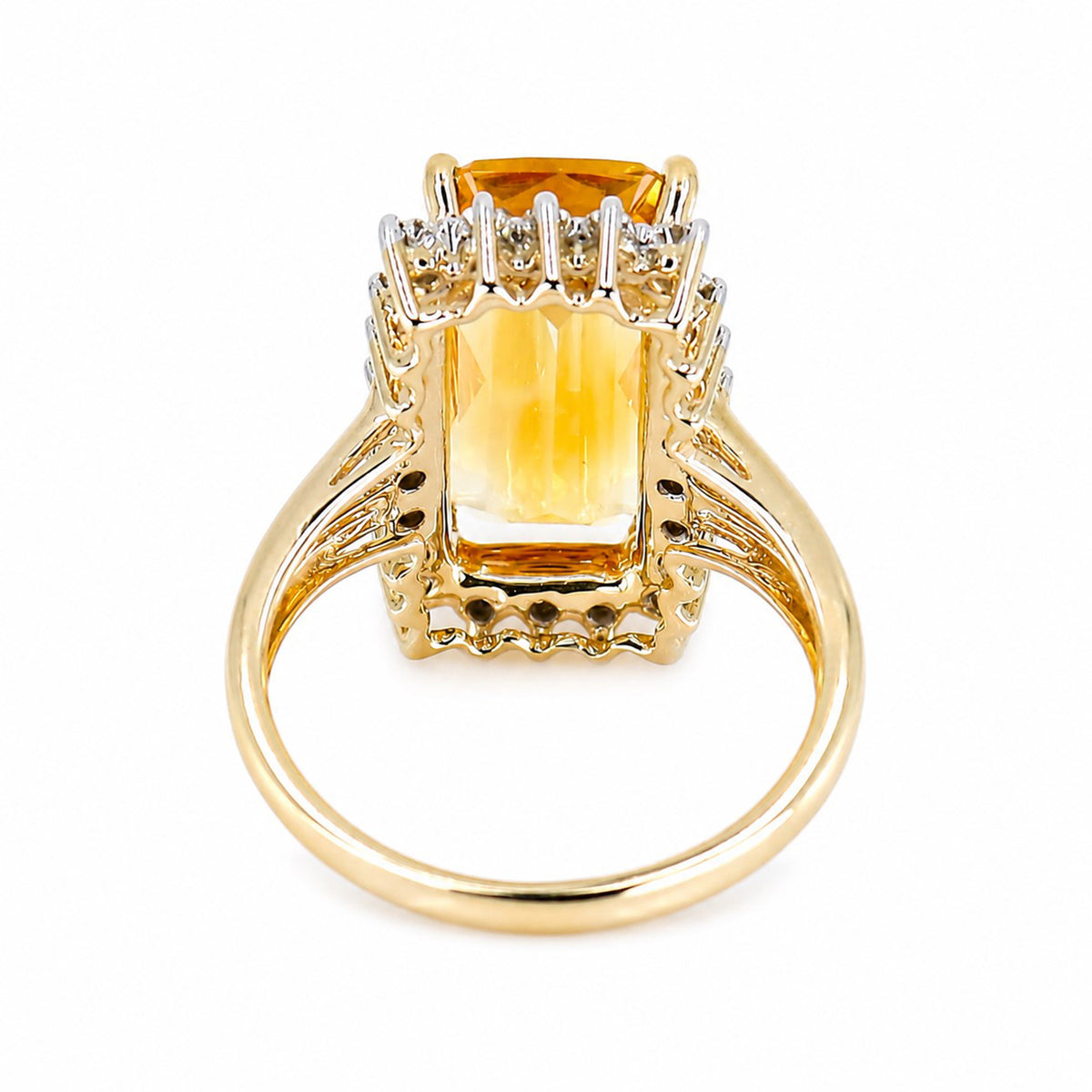 Pre-Owned 9ct Gold Checkerboard Rectangular Citrine & Round Brilliant Cut Diamond Cluster Ring