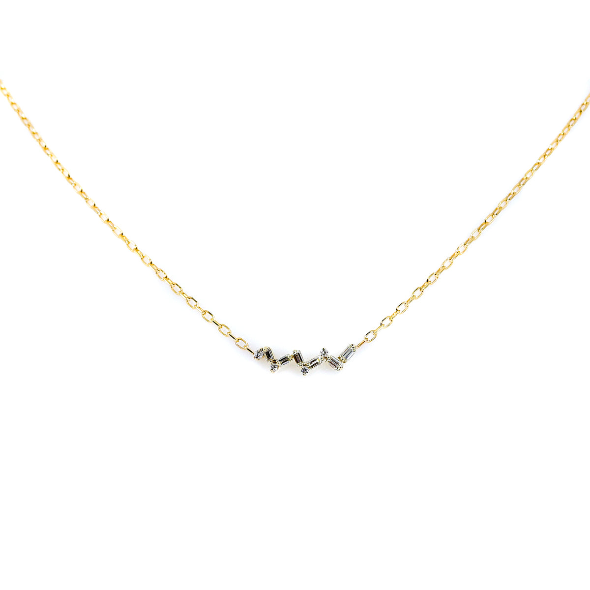 Pre-Owned 9ct Yellow Gold Diamond Line/Cluster Necklet with 16" Faceted Trace Chain