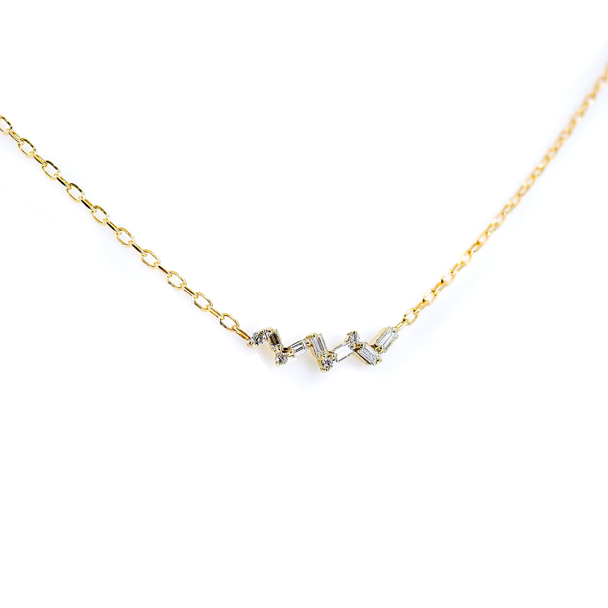 Pre-Owned 9ct Yellow Gold Diamond Line/Cluster Necklet with 16" Faceted Trace Chain