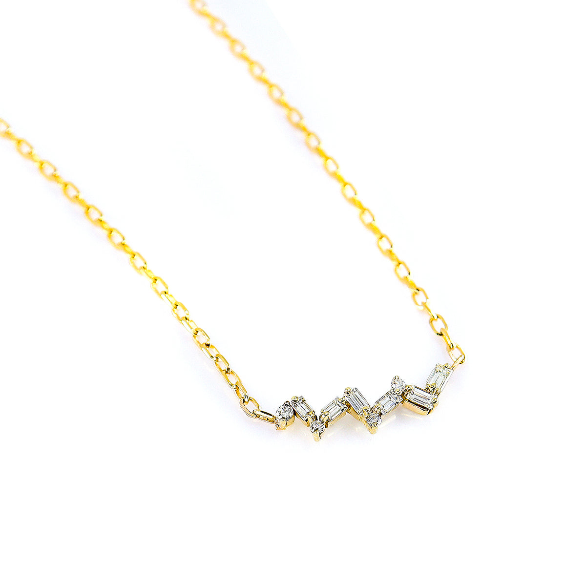 Pre-Owned 9ct Yellow Gold Diamond Line/Cluster Necklet with 16" Faceted Trace Chain