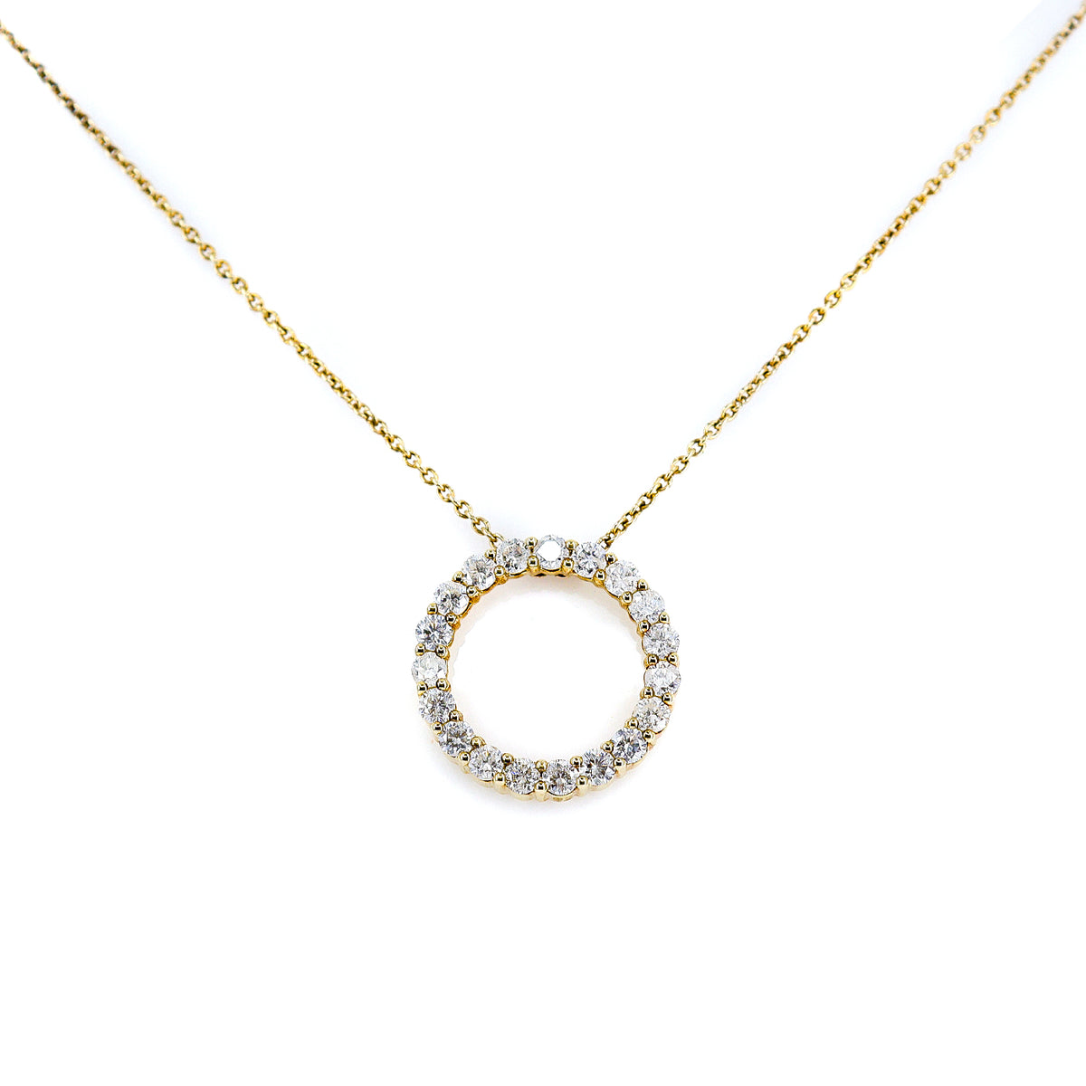 Pre-Owned 9ct Yellow Gold Round Brilliant Cut Diamond Floating Open Circle Pendant on 16" Chain