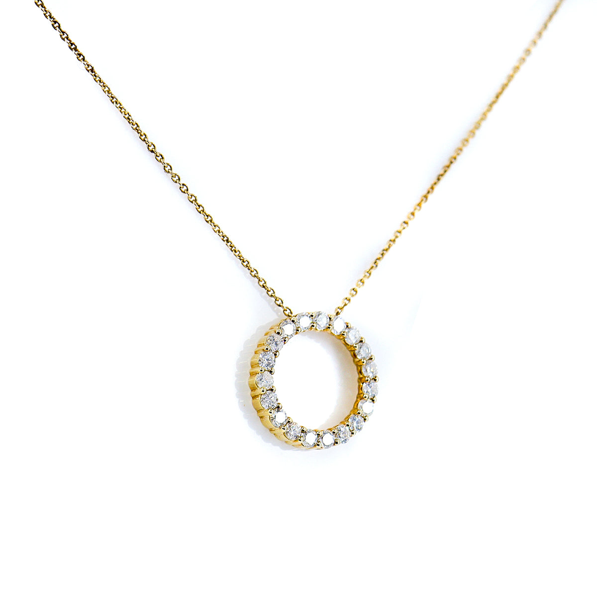 Pre-Owned 9ct Yellow Gold Round Brilliant Cut Diamond Floating Open Circle Pendant on 16" Chain