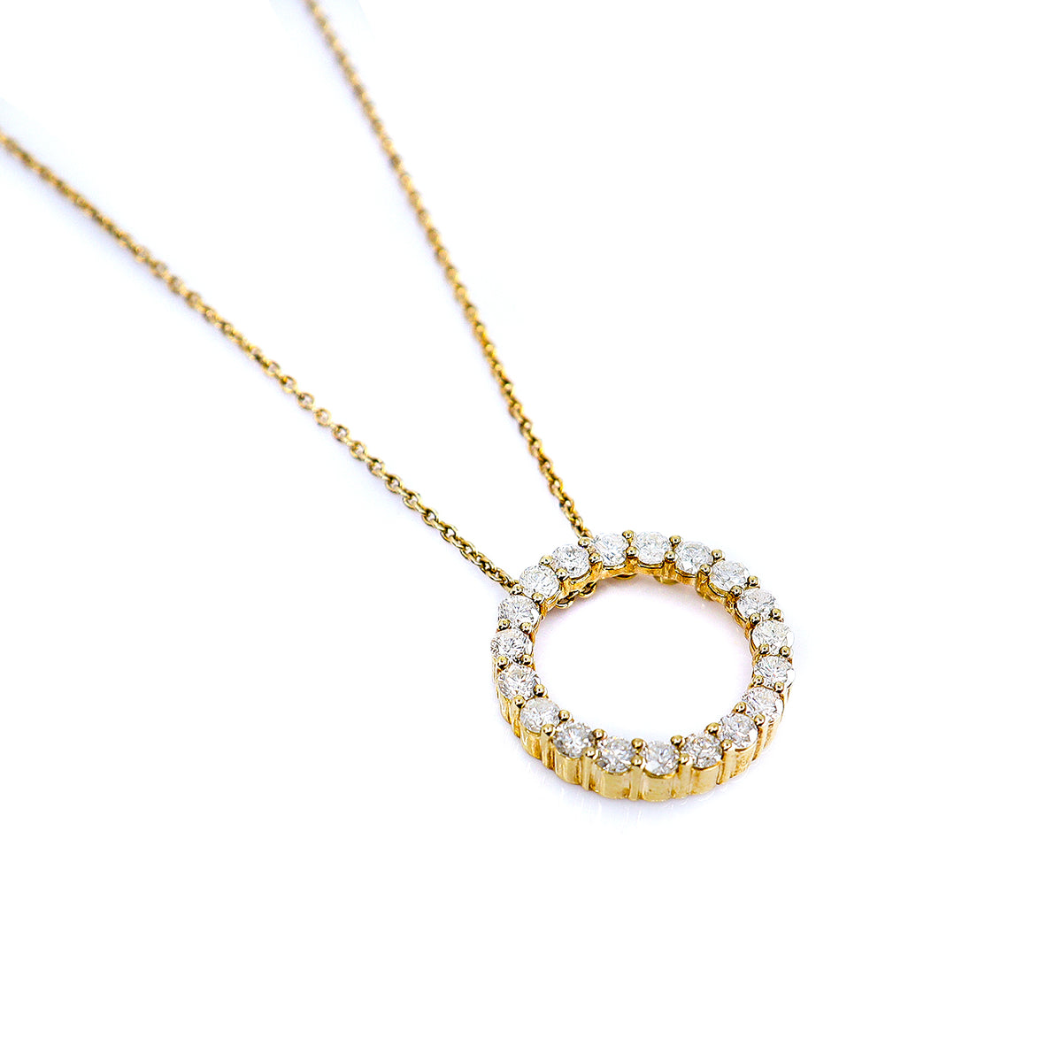 Pre-Owned 9ct Yellow Gold Round Brilliant Cut Diamond Floating Open Circle Pendant on 16" Chain
