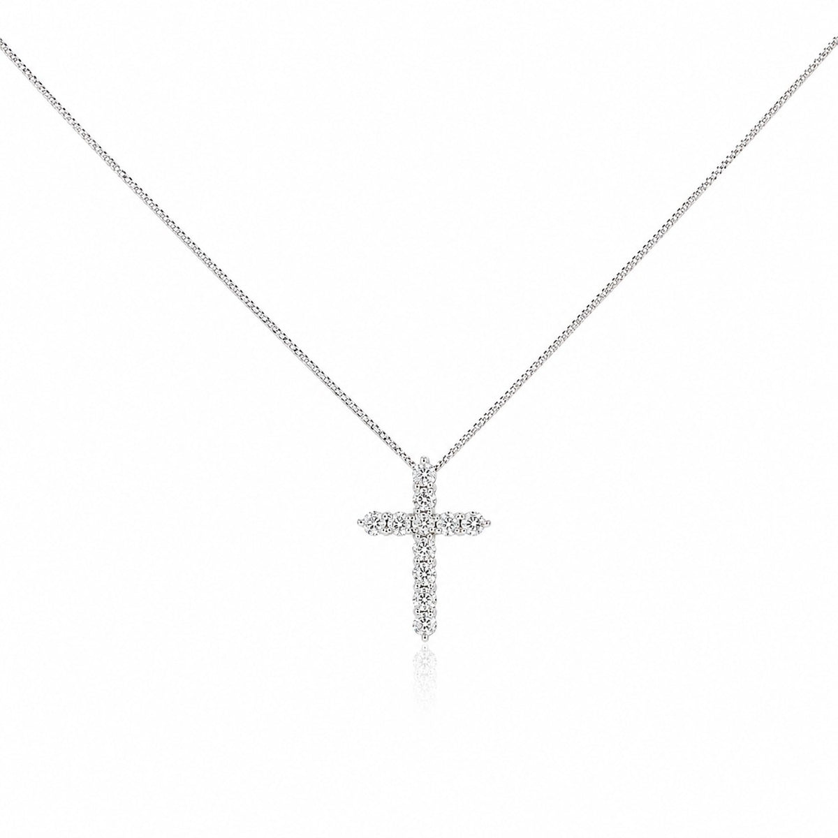 Pre-Owned 18ct White Gold Round Brilliant Cut Diamond Cross Pendant on 16-18" Close Curb Chain