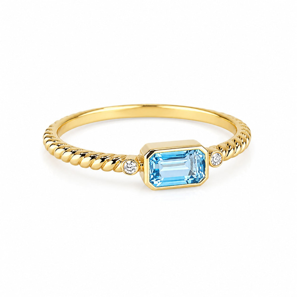 9ct Yellow Gold Blue Topaz & Diamond  Ring